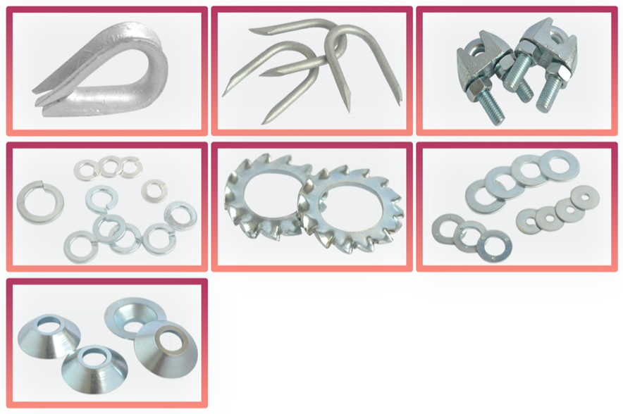 Washers, clips and rod